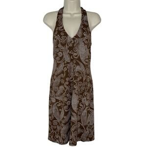 Trina Turk Women’s Brown Paisley Halter Neck Knit Sheath Dress Stretch Size 4